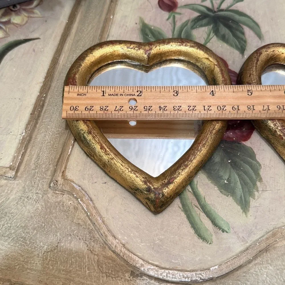 Rare Graduated Set Vintage Florentia Heart Mirrors Original 60s Green Star Paper